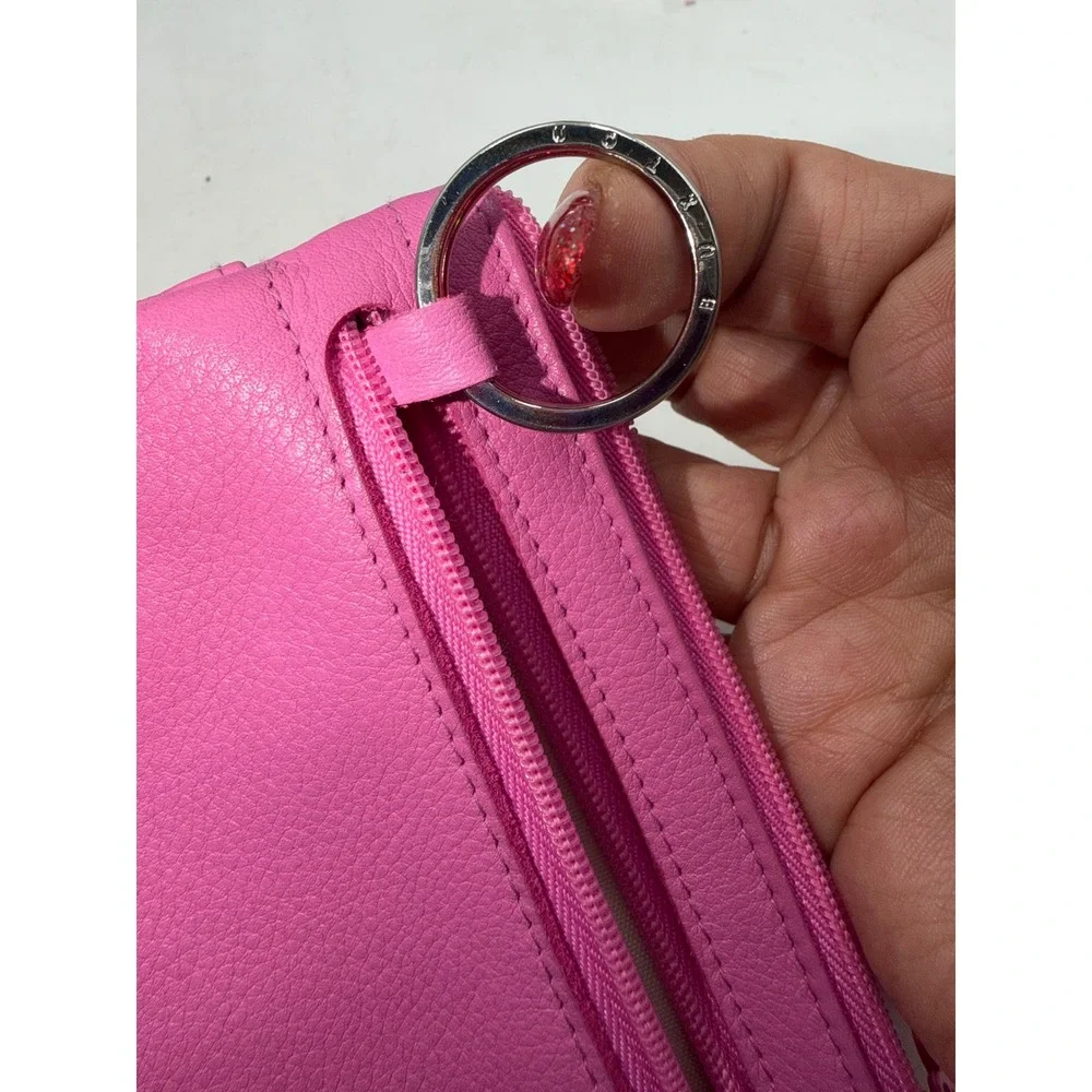 Buxton Pink Genuine Leather Card Case ID Window Coin Purse Key Ring Zip Pouch